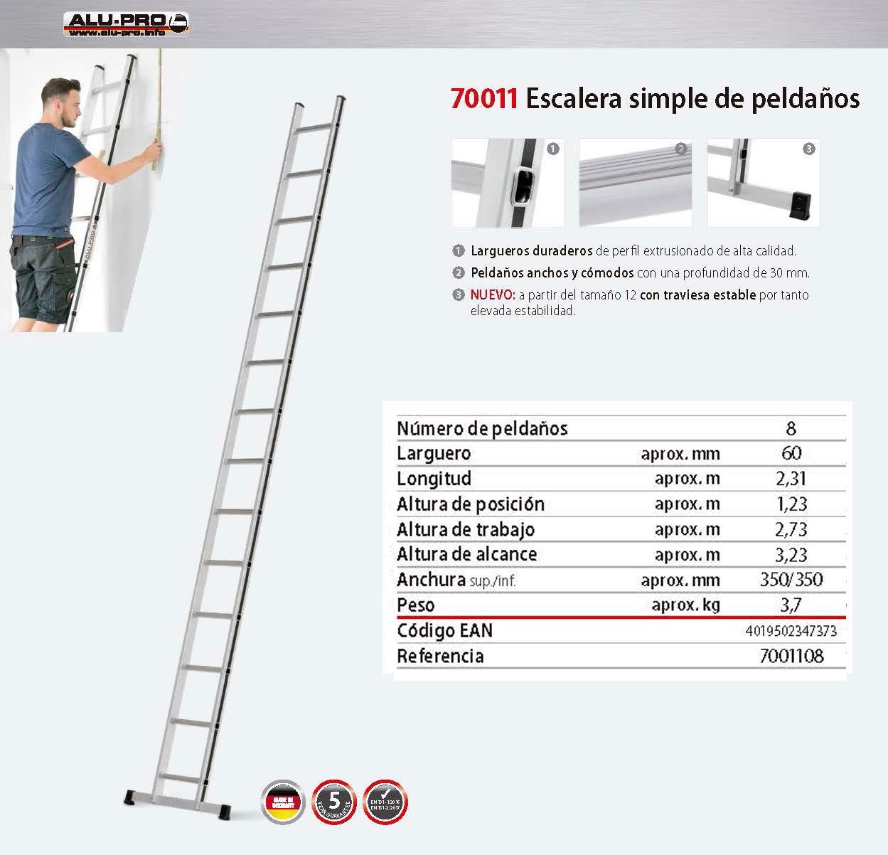 ESCALERA 3,3 MTS, 8 PELDAÑOS