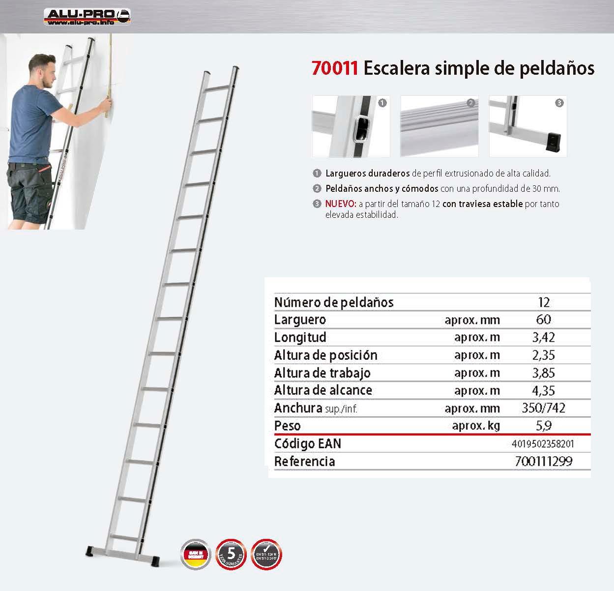ESCALERA 2,7 MTS, 6 PELDAÑOS