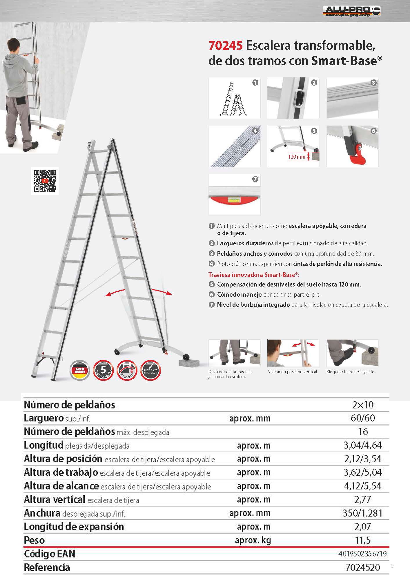 Transformable 4,12 / 5,54m, 2x10 peld., dos tramos con Smart-Base®