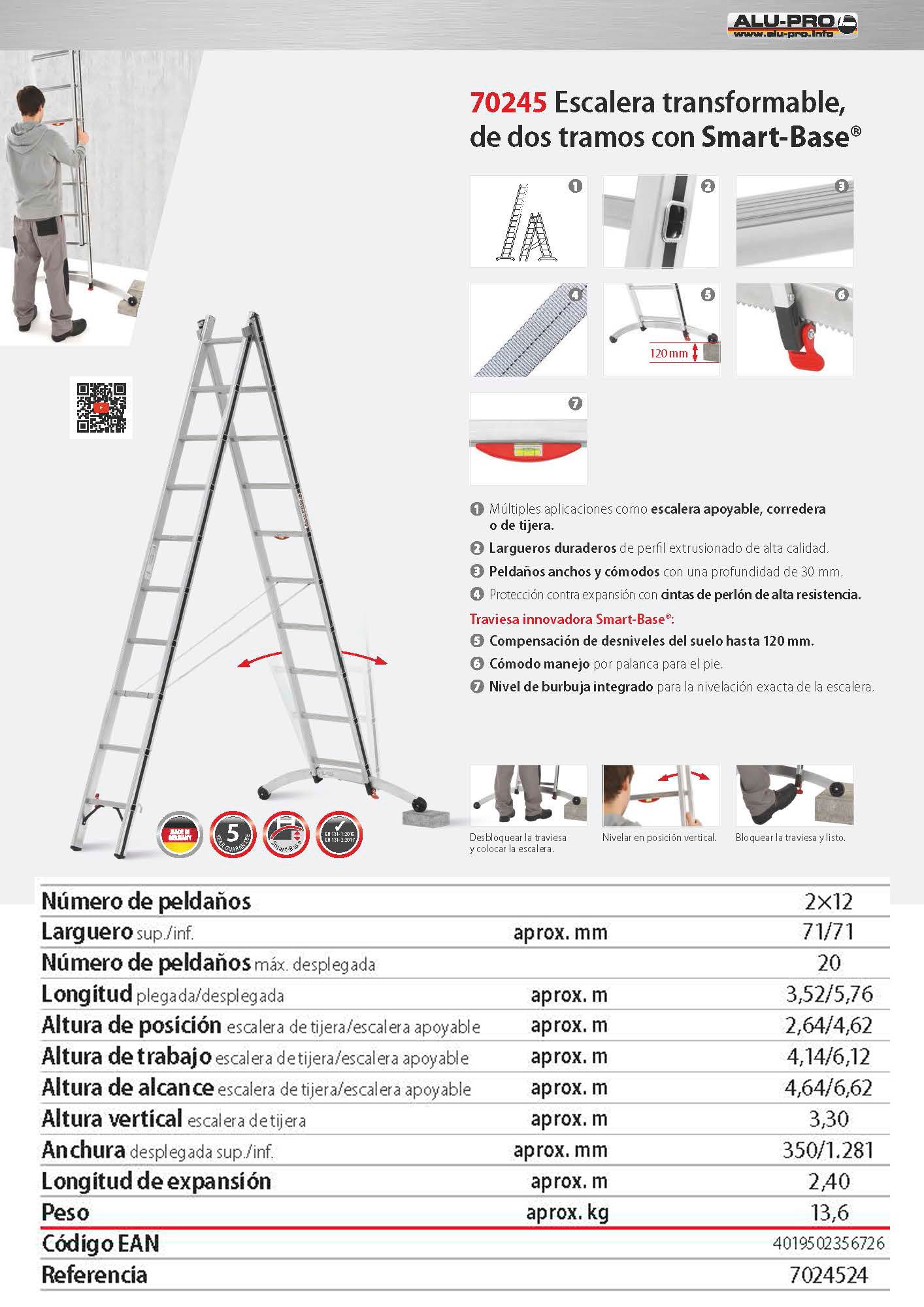 Transformable 4,64 / 6,62m, 2x12 peld., dos tramos con Smart-Base®