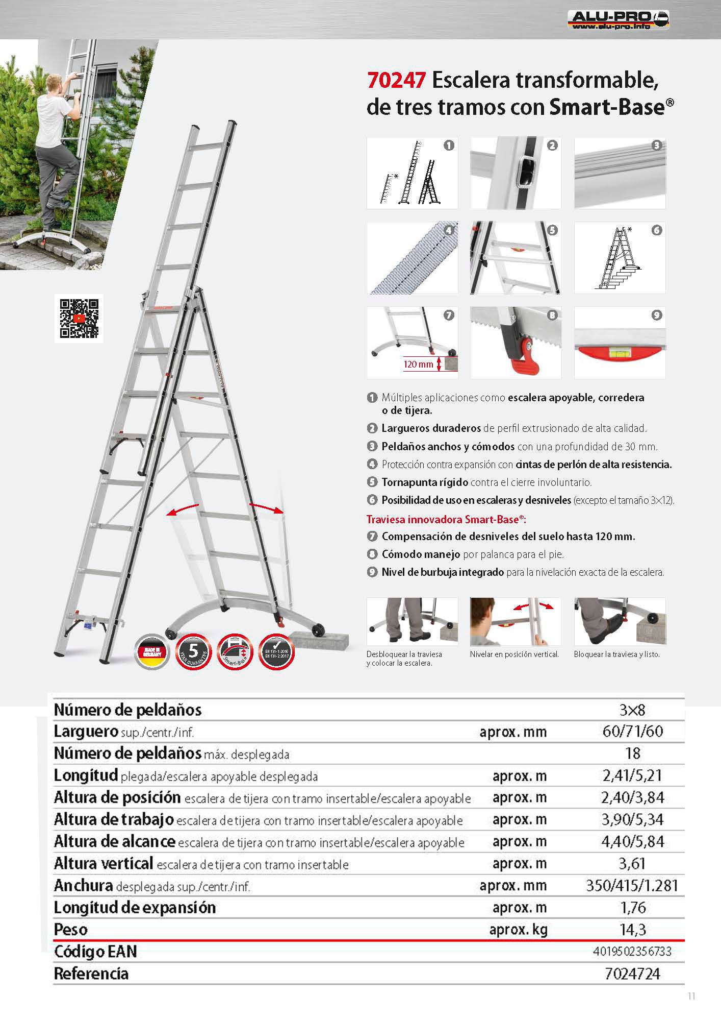 Transformable 4,40 / 5,84m, 3x8 peld., tres tramos con Smart-Base®