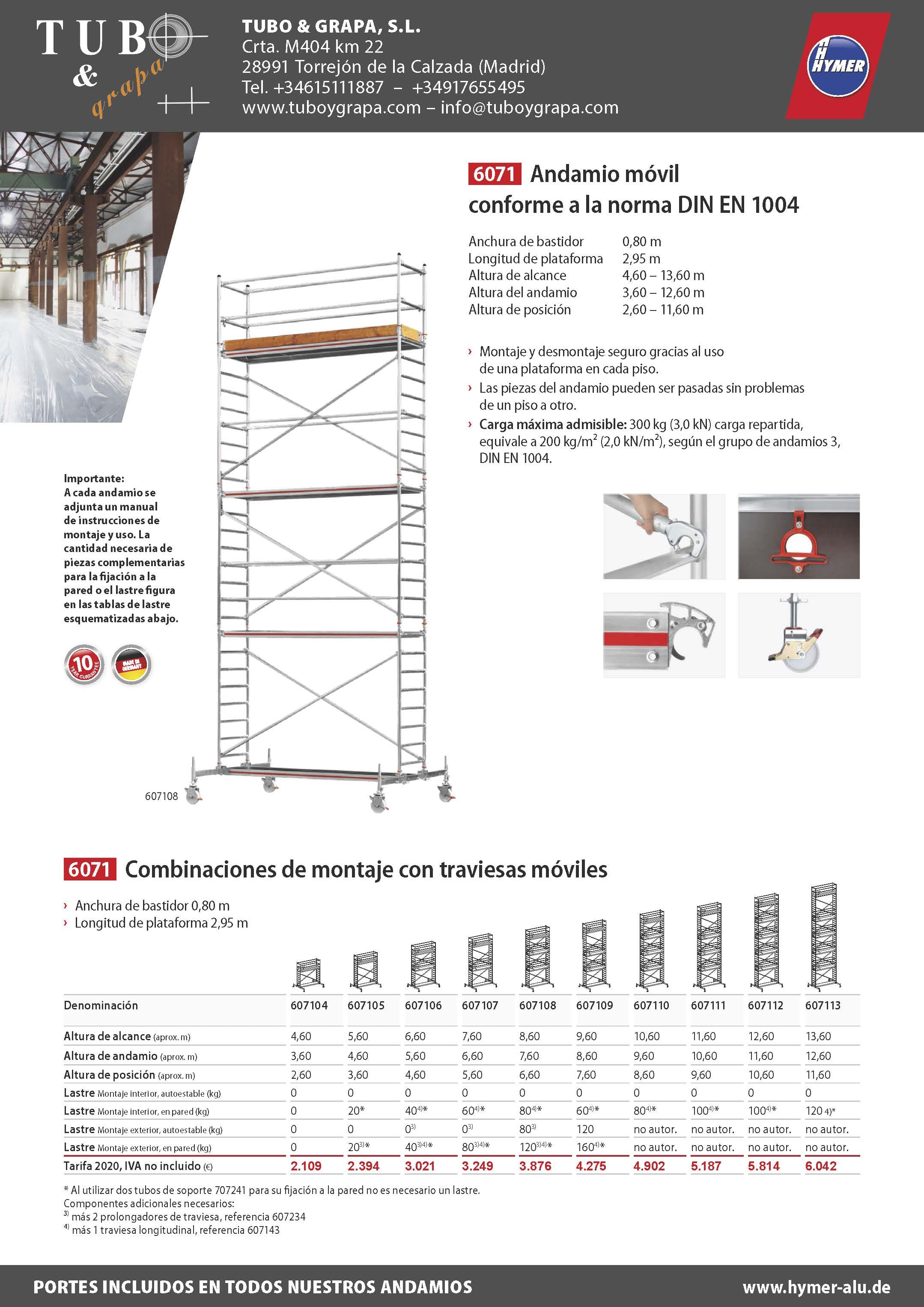 Torre móvil 6071 (2,95m x 0,8m c/traviesa)