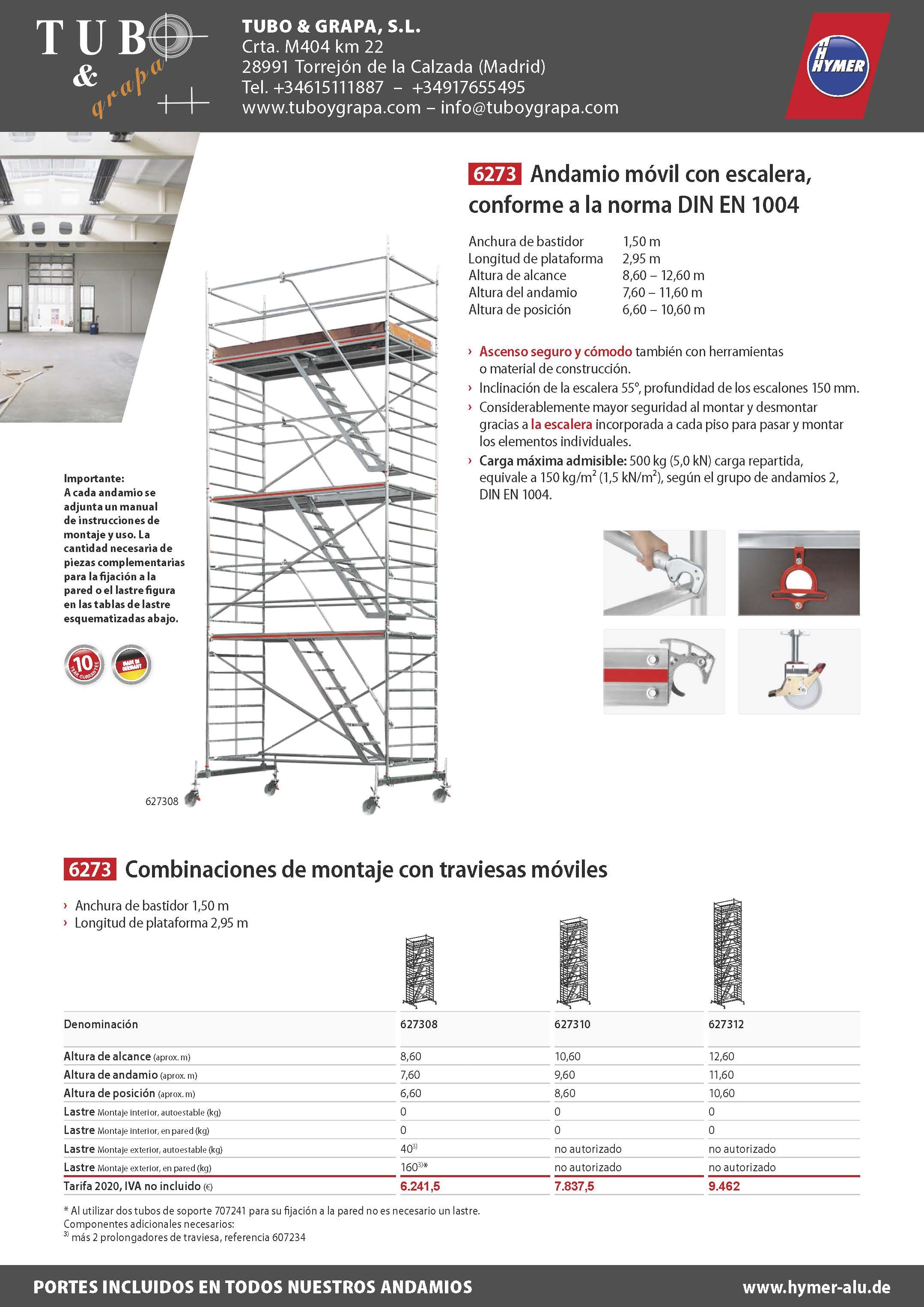 Torre móvil 6273 (zanca 2,95 x 1,5m c/traviesa)